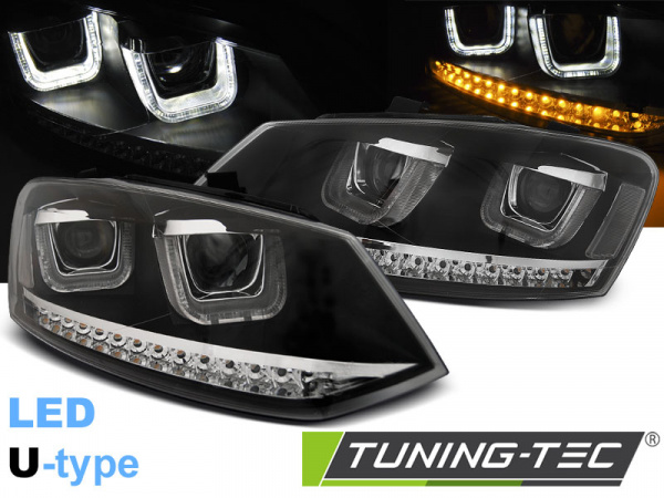 LED WELCOME LIGHT Tagfahrlicht Scheinwerfer für VW Polo 6R 09-14 schwarz mit dynamischen Blinker